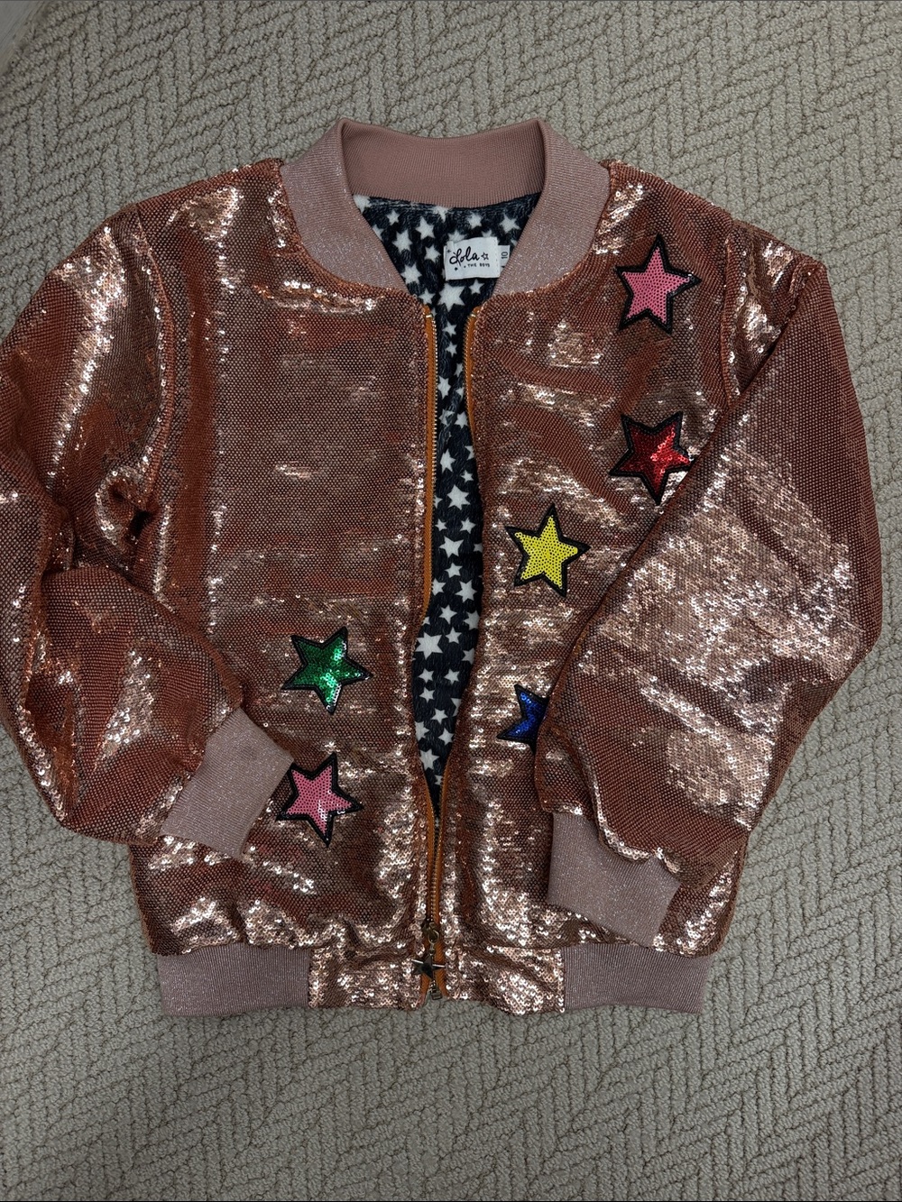 Sequin Rose Gold Star Bomber Jacket